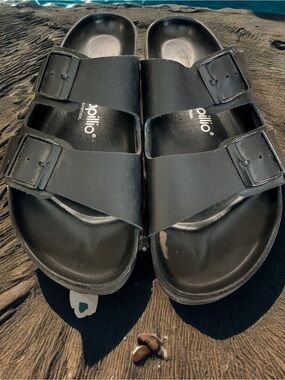 Platform Birkenstock Papillio Black Double-Buckle Slide Sandals size 40